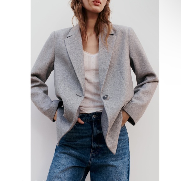 Zara STRAIGHT CUT HERRINGBONE BLAZER - Picture 5 of 14